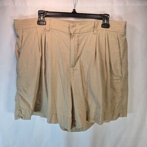 Express High-Waisted Pleated Linen-Blend Shorts Tan/Beige Size 16
